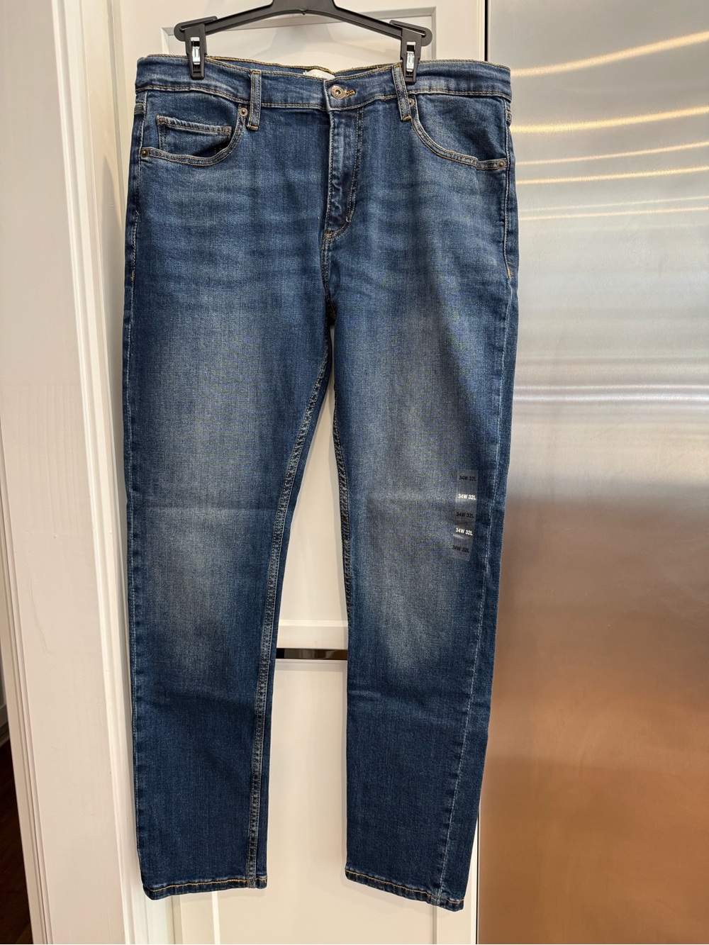 Sun + Stone Mens Slim Straight Medium Blue Jeans 34W 32L Rainier Dk Wsh